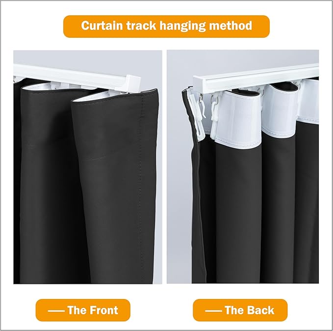 Room Divider Curtains Blackout Ceiling Track Curtain with Hook Wall Mount Sliding Door Curtains Ceiling Mount Extra Wide Curtain Wall Divider for Room Separation (Black, W180 x H108 Inch)