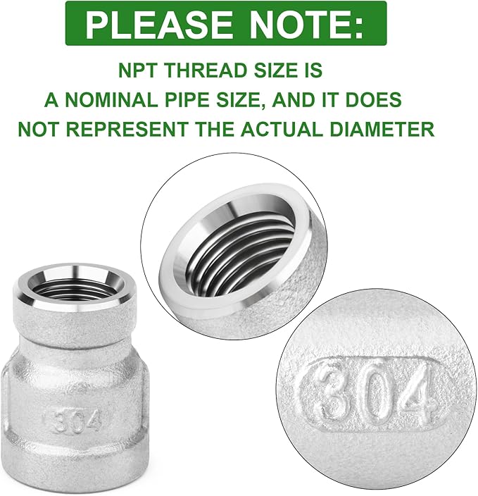 TAISHER 10PCS 304 Stainless Steel Cast Pipe Fitting, Reducer Coupling, 1/4" x 1/8" NPT Female Threaded