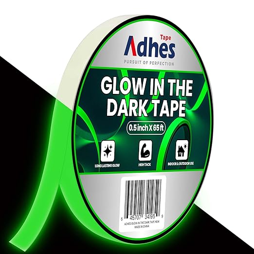 ADHES Green Glow in The Dark Tape 0.5 Inch x 65FT, Waterproof Reflective Tape for Stairs, Floors, Walls, Party, Emergency Exits & DIY Projects