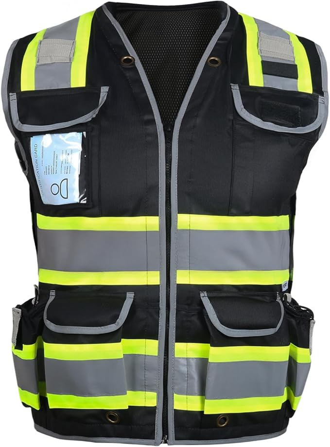 HYCOPROT Reflective Safety Vest Class 2 High Visibility Heavy Duty Construction Vest with Padded Neck,Meet ANSI/ISEA Standard
