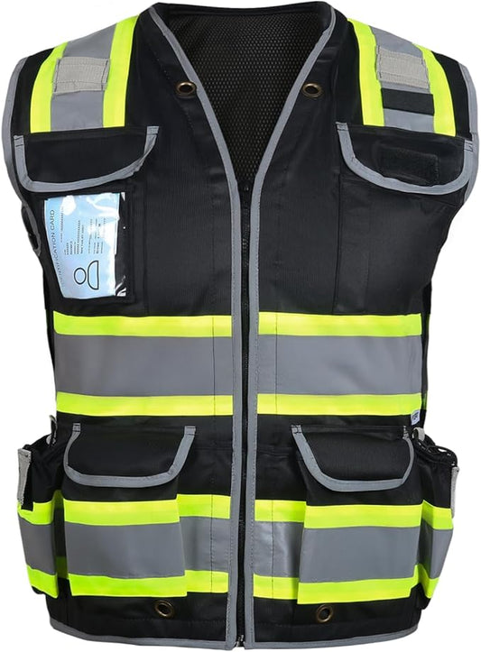 HYCOPROT Reflective Safety Vest Class 2 High Visibility Heavy Duty Construction Vest with Padded Neck,Meet ANSI/ISEA Standard