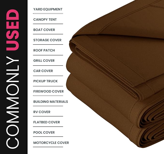 PROTARP Extreme Heavy Duty 20 OZ Water Resistant Canvas Tarp, UV Resistant Tarpaulin Cover with Rustproof Brass Grommets, Multipurpose for Canopy, Roof, Camping, Woodpile (Brown 12'X16')