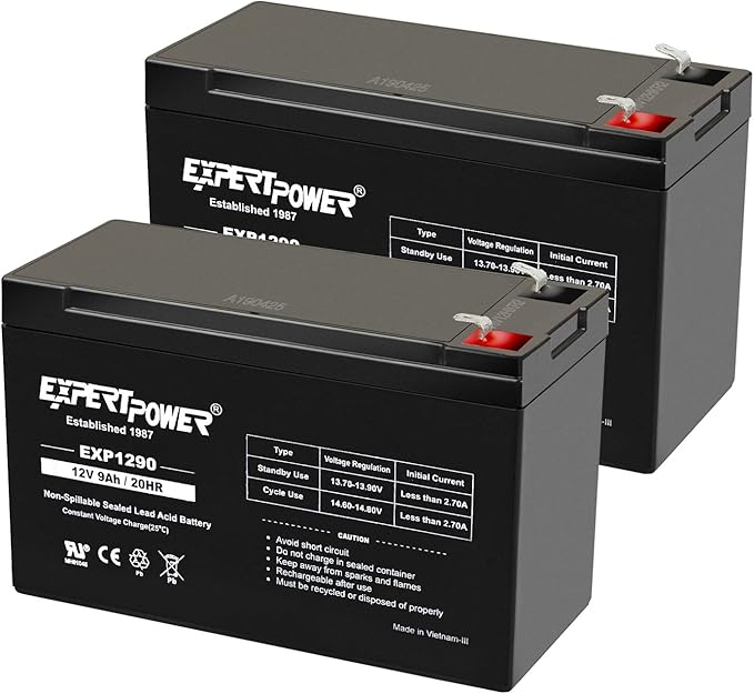 ExpertPower 12v 9ah Sealed Lead Acid Battery with F2 Terminals (.250")/2 Pack