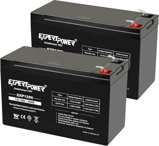 ExpertPower 12v 9ah Sealed Lead Acid Battery with F2 Terminals (.250")/2 Pack