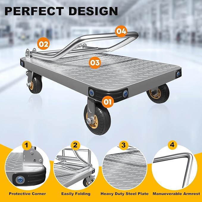 Folding Platform cart Dolly cart Push Cart Dolly Moving Platform (Small 27X19INCH 1500LBS)