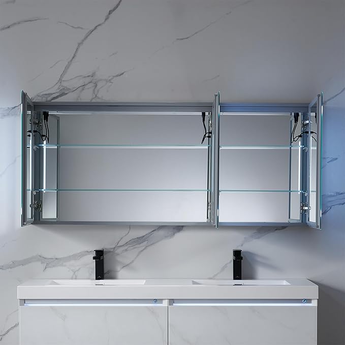 Blossom 60x26 LED Medicine Cabinet Mirror for Bathroom, Recessed/Surface Lighted Medicine Cabinet with Mirror, Anti-Fog, Dimmable 3 Color Makeup Mirror, Wall Mounted Storage