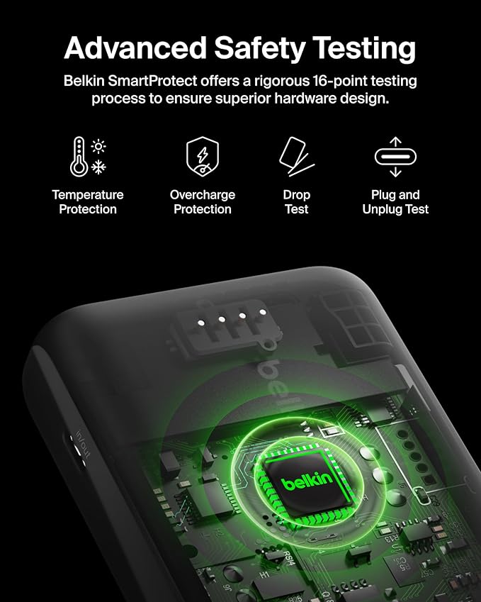 Belkin Portable Charger, USB-C Power Bank 10000 mAh w/ 1xUSB-C Port & 2xUSB-A Ports, 15W w/Type-C to Type-A Cable for iPhone 17, Samsung Galaxy S25, Nintendo Switch 2, Google Pixel 10, etc. - White