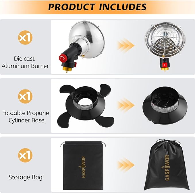 6800BTU Propane Heater with Igniter, Portable Outdoor Gas Heater for Camping, Golf Carts, Patio, Cordless Design with Cylinder Stand (Tank Not Included)