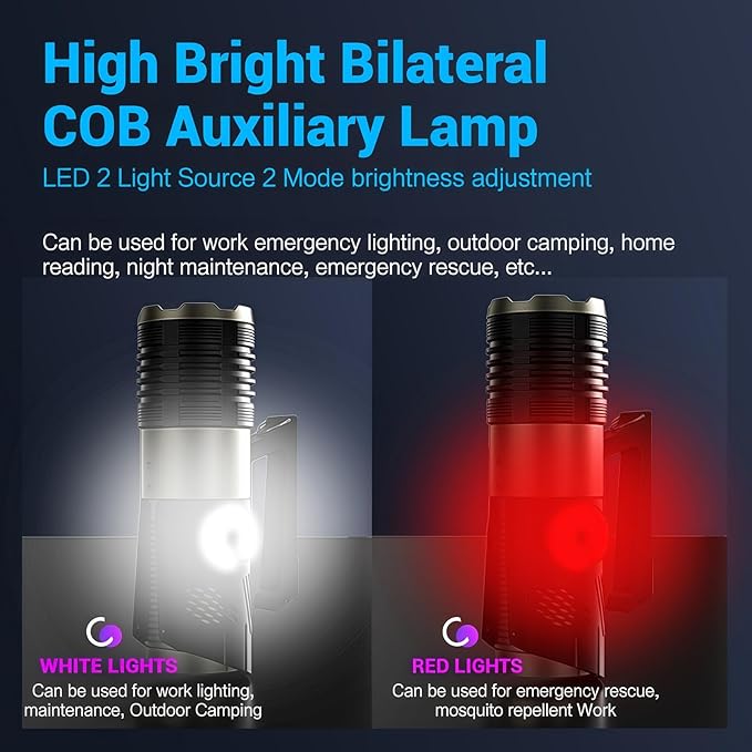 150W Rechargeable Spotlight Flashlight 18,000 High Lumens, XHP360 LED Wick Ultra Bright Zoomable Searchlight with USB Output, Large Capacity Powered Handheld Spotlights for Camping, Emergency, Hunting