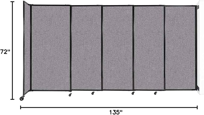 Wall-Mounted Sliding StraightWall Room Divider | Adjustable Widths | Locking Wheels | Room Separator | Up to 11'3" Wide x 6' Tall Cloud Gray Fabric Panels
