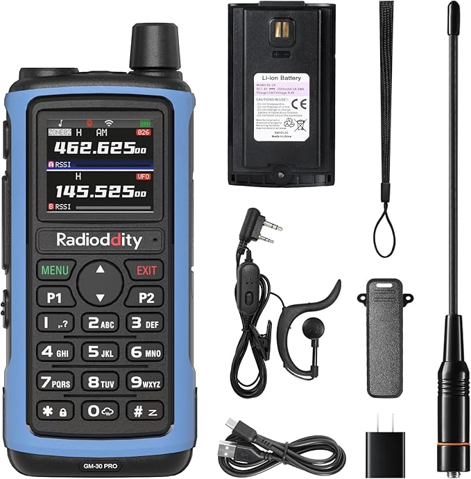 Radioddity GM-30 PRO GMRS Radio, Long Range Walkie Talkie with UHF/VHF/NOAA/FM/Airband Reception, Support APP Wireless Programming, 1.77" TFT Display, Frequency Copy, USB-C Charging, 1,000 Channels