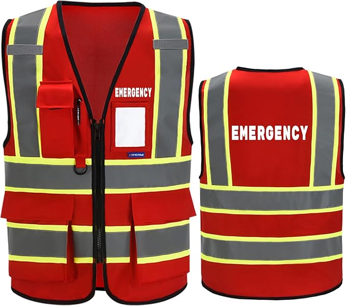 AYKRM Security Vest for Men Women 7 Pockets High Visibility Reflective Safety Vest Front Zipper Meets ANSI/ISEA