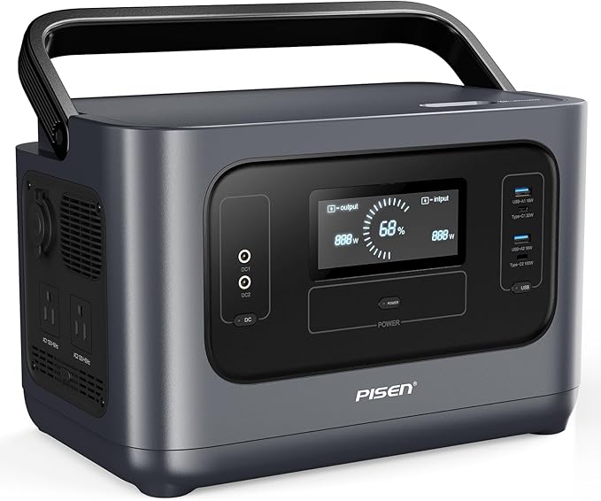 PISEN Portable Power Station 1000W, Solar Generator with Fast Charging, 1008WH LiFePO4 Battery for Home Backup Power, Travel, Camping and RVs