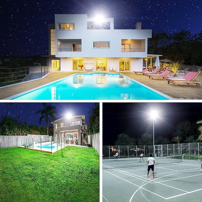 2 Pack 250W Led Flood Lights Outdoor,Super Bright 37000LM Security Lights with Plug,Exterior IP66 Waterproof 5000K Daylight White FloodLight for Basketball Court, Yard, Garden,Parking lot etc