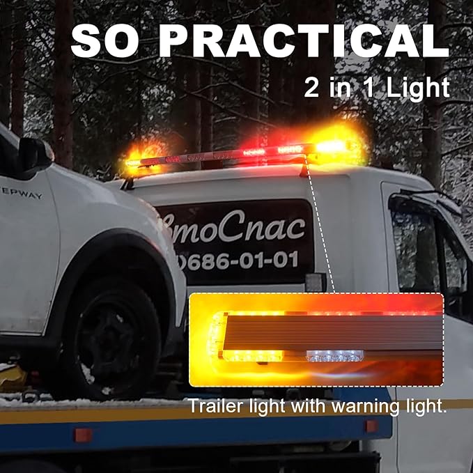 Agrieyes 2 in 1 Tow Truck Light Bar with Warning Lights, 45 Inch Trailer Light with Reverse Alarm, Tail, Turn Signal, Brake Light for Wrecker, Trucks, Vehicles, Snow Plow, Construction