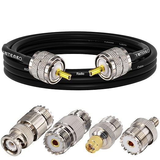 UHF PL259 Jumper RG58 Coaxial Cable 2.3ft/ 27.5in, PL259 Male to Male Cable + SO239 Female to SMA/UHF/BNC Adapter 4-Pack for CB Radio Antenna, Ham Radio, SWR Meter, HF Radio