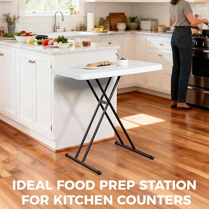 Folding Table, 30 Inch Adjustable Height Foldable Picnic Table, Portable TV Tray & Laptop Desk for Small Spaces, Dorms, Patio, Camping, BBQs, RV Travel, or Crafting, Easy to Fold and Store