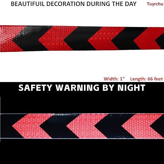 Red and Black Reflective Tape Outdoor Waterproof 1 inch X 66 feet, High Visibility Hazard Conspicuity Safety Industrial Marking Tape