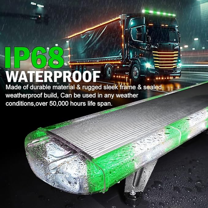 ASPL 46 inch 220 LED Rooftop Low Profile Strobe Light Bar Emergency Warning Beacon Car Hazard Flashing Construction Roof Lights Bars for Trucks Tow Automotive Construction Vehicle (Green/White