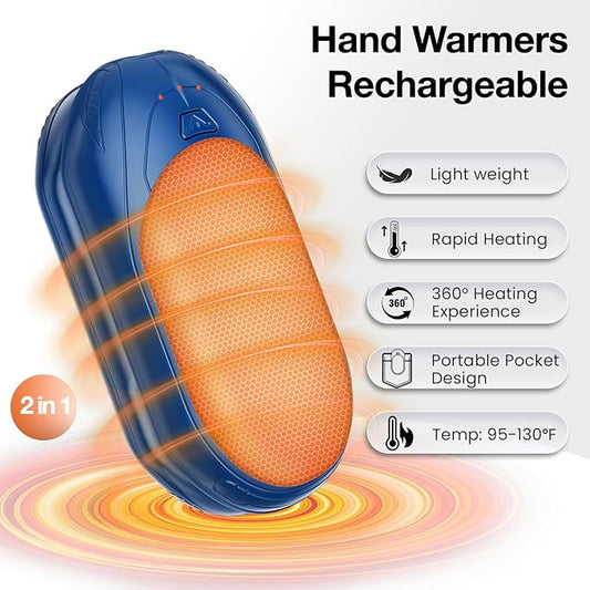 AI Hand Warmers Rechargeable 2 Pack, AI Smart Chips Electric Hand Warmers, 20Hrs Long Safe Heat, Portable Pocket Heater, Gifts for Christmas, Outdoor, Hunting, Golf, Camping Accessories