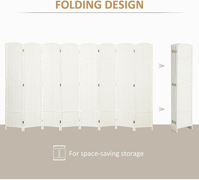 HOMCOM Room Divider, 8 Panel Folding Privacy Screen, 5.6' Tall Freestanding Wall Partition for Home Office, Bedroom, White