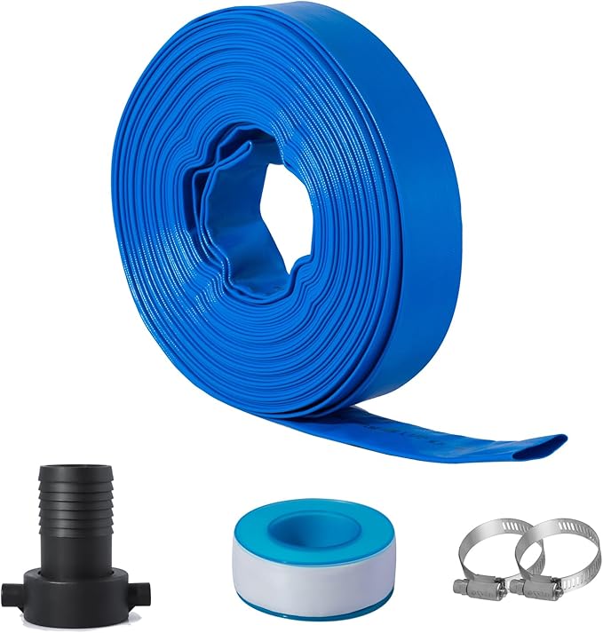 Eastrans 2 in x 50 ft Pool Backwash Hose Kit with Female NPT Adapter,Heavy Duty Discharge Pump Hose for Swimming Pool,Reinforced Pool Drain Hose with 2 Clamps and Thread Seal Tape,6 Bar