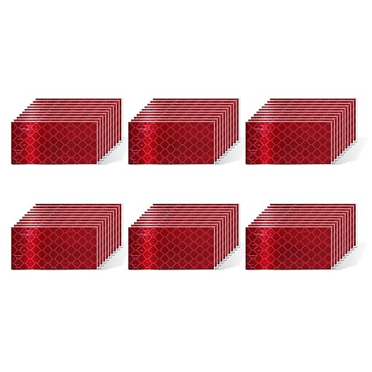 Red Reflective Stickers 1 inch X 2 inch, Outdoor Waterproof High Visibility Warning Safety Adhesive Reflector Tape (60 Pcs)