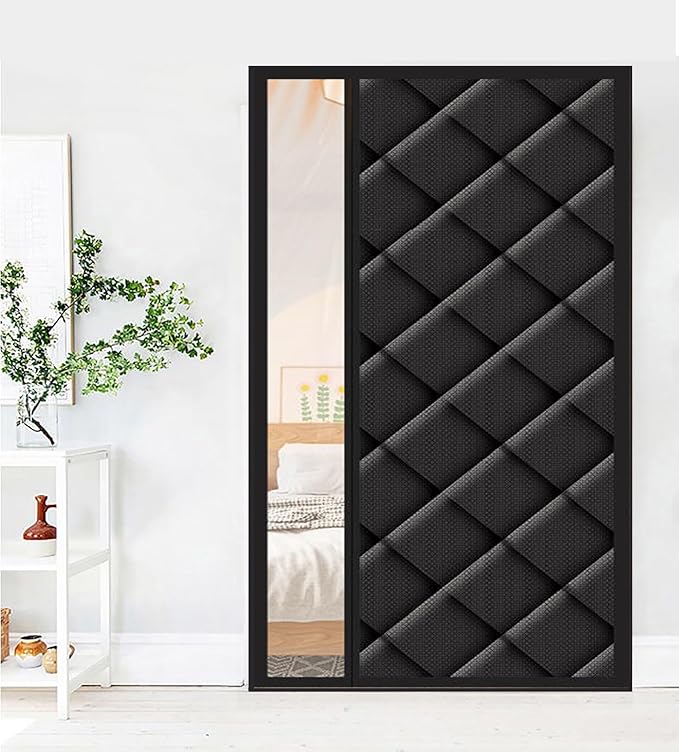 Magnetic Thermal Insulated Blackout Door Curtain Storm Wind Fleece Insulation Curtian Magnetic Screen Door with Thermal Noise Reduce Black with Window Style 1 33"x80" Inch
