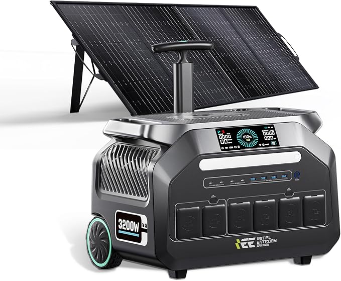 IEE P3200 Portable Power Station 3200W with 200W Solar Panel, 2048Wh Solar Generator, 1800W AC Charging, AC Outlets x 4, LiFePO4 Battery Power Station for Home Backup, Camping, RV, Emergency
