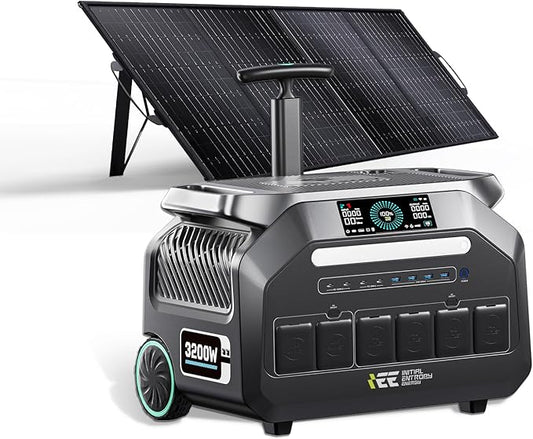 IEE P3200 Portable Power Station 3200W with 200W Solar Panel, 2048Wh Solar Generator, 1800W AC Charging, AC Outlets x 4, LiFePO4 Battery Power Station for Home Backup, Camping, RV, Emergency