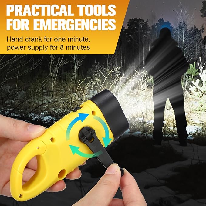 Leelosp 2 Pieces Hand Crank Flashlight Solar Powered Flashlight for Emergencies Dynamo Rechargeable LED Survival Light for Outdoor Sports Hiking Camping (Yellow)