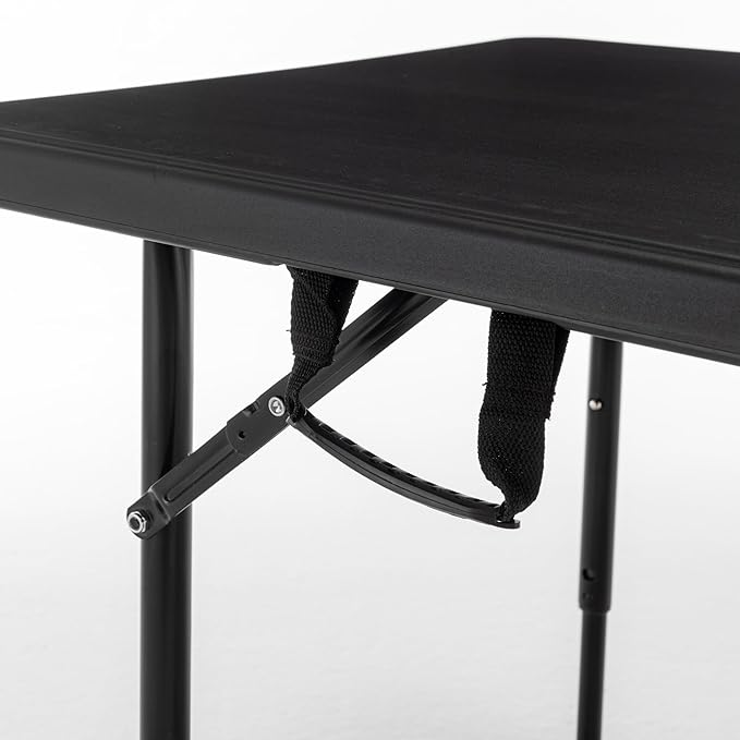 BTEXPERT Set of 2, Fold-in-Half Folding Utility Table 4Feet Lightweight Height Adjustable Portable Carrying Handle Indoor Outdoor Picnic Camping Office Home Party Easy to Clean Store Care Black