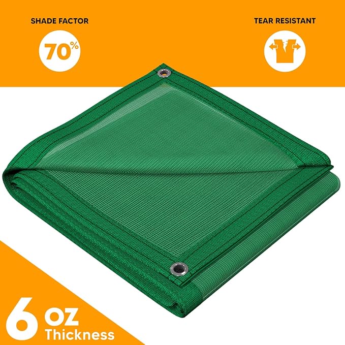UV Resistant Green Mesh Tarps 16' x 20' - Rip & Tear Proof Resistant Polyethylene Mesh for Plant Garden, Greenhouse House Patio, Car, Truck, Boat or RV, 70% Sunblock Shade