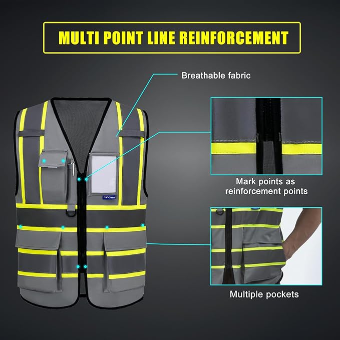AYKRM Custom Logo Personalised Printed High Visibility Reflective 2 two tone work construction Safety Vest
