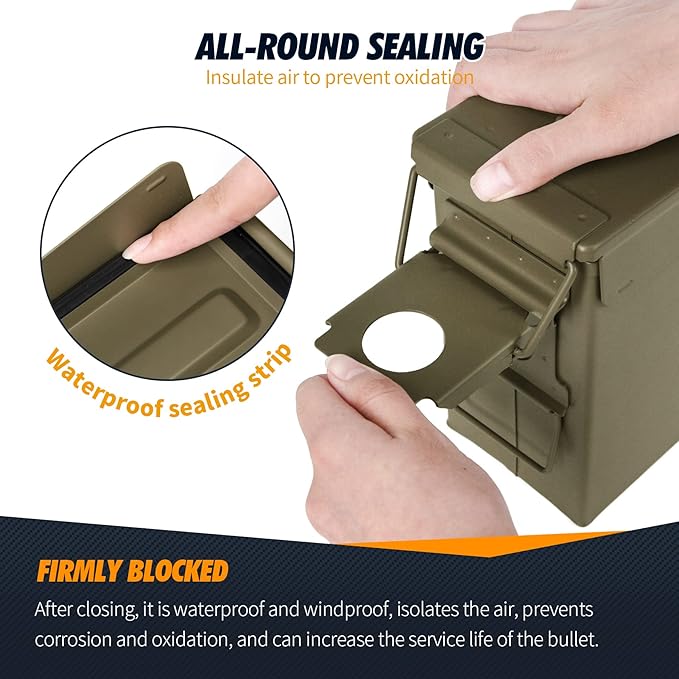 GUGULUZA Metal Ammo Can 30/50 Cal, Lockable Bullet Storage Case, Waterproof & Airtight Containers Box with Flip Top for Long-Term Storage Shotgun, Rifles, Pistols Ammunition
