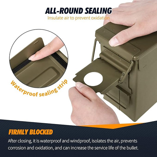 GUGULUZA Metal Ammo Can 30/50 Cal, Lockable Bullet Storage Case, Waterproof & Airtight Containers Box with Flip Top for Long-Term Storage Shotgun, Rifles, Pistols Ammunition