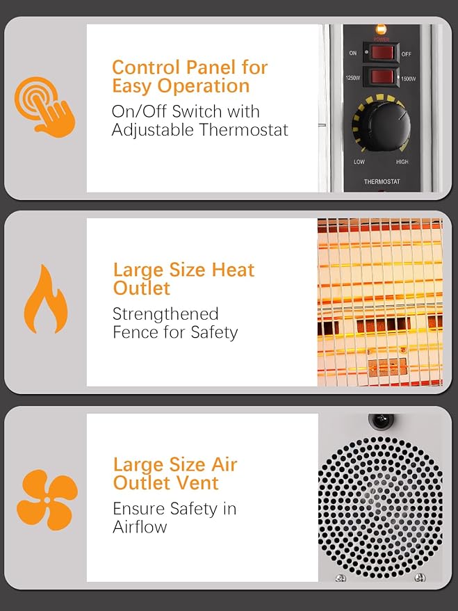 JASUN Radiant Heater Electric Space Heater Fast Heating with Adjustable Thermostat, Portable Indoor Heater with Handle Quiet1250W/1500W for Office Home Garage Bedroom ETL Approved White