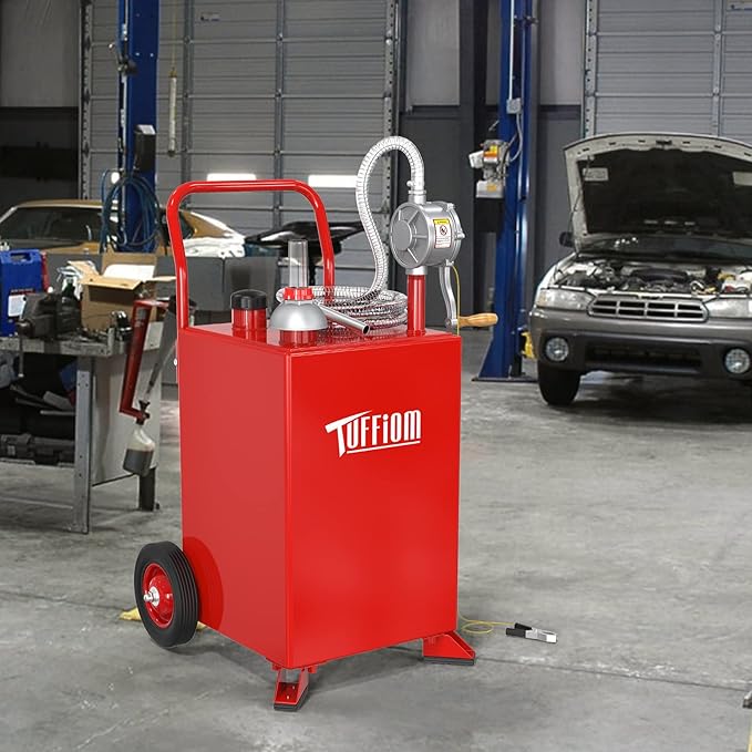 TUFFIOM 20 Gallon Fuel Gas Caddy w/Wheels & Manual Siphon Pump, Portable Diesel Fuel Transfer Storage Tank w/8.9ft Hose, Gasoline Can Container for ATV Car Mowers Tractor Boat Motorcycle