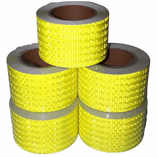 Fluorescent Yellow Reflective Tape Outdoor Waterproof 3 inch Wide, High Visibility Warning Safety Industrial Marking Tape (68 feet,5 Rolls)