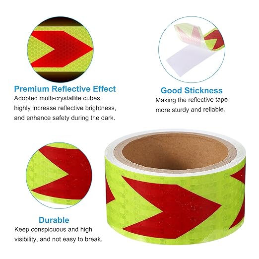 PATIKIL Reflective Tape, 2 Inch x 20 ft Waterproof Self Adhesive High Visibility Safety Warning Arrow Tape Outdoor Reflectors for Trucks Trailers Cars, Yellow Red
