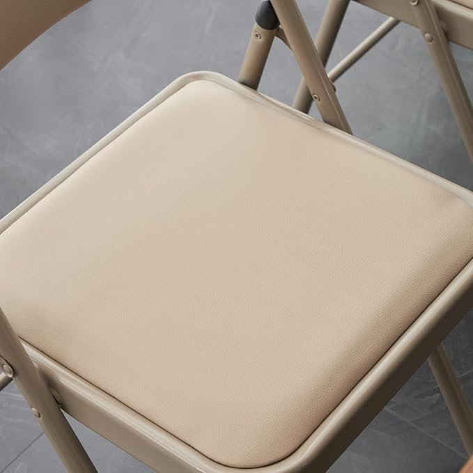 VINGLI 4 Pack Folding Chairs with Padded Seats, Metal Frame with Pu Leather Seat & Back, Capacity 350 lbs, Set of 4, Khaki