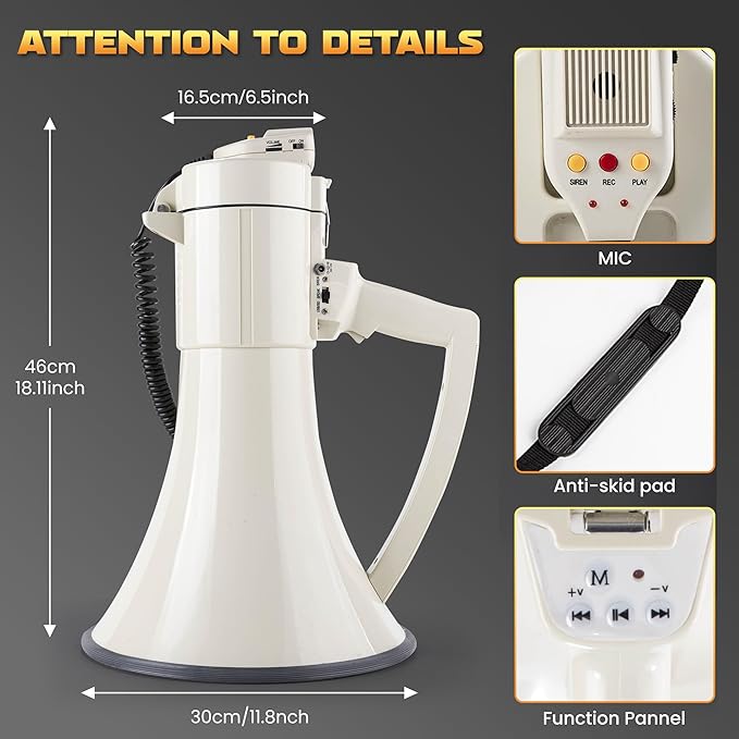 My Mealivos75W 2000 Professional Yard Sound Range Heavy PA Bullhorn Megaphone Speaker, Adjustable Volume, Loud Hand Held Megaphone, Outdoor Activities, Coaching, Football, Baseball, Hockey…