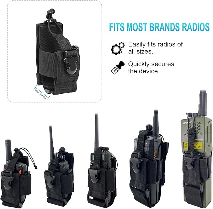 Tactical MOLLE Radio Pouch Holster - Universal Fit for Duty Belt & Vest, Adjustable for Most Walkie Talkies