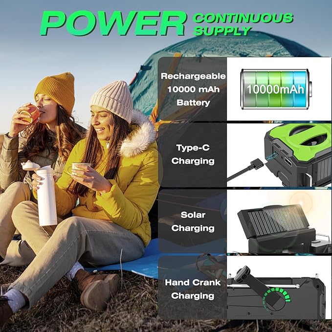 Emergency Weather Radio 37000mWh Solar Hank Crank Radio USB Charged with NOAA/AM/FM, Flashlight, Reading Light, SOS Alarm for Emergency Kit for Indoor Outdoor Power Outage Survival Essentials