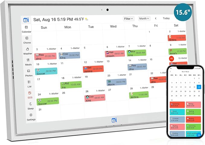 15.6 "Digital Calendar & Chore Chart, For Family Scheduling, Meal Planning, Task Rewards, Video Call，Online Sync With Mobile App, 32G Memory Smart Digital Photo Frame, Desktop Stand And Wall-Mounted