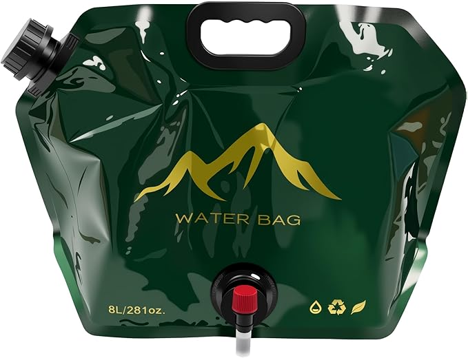 Water Storage Containers,2 Gallon (8 L) Collapsible Camping Water Jug,BPA Free Food Grade Water Container With Spigot,Potable Folding Emergency Water Bags for Hiking & Outdoor (Dark Green)