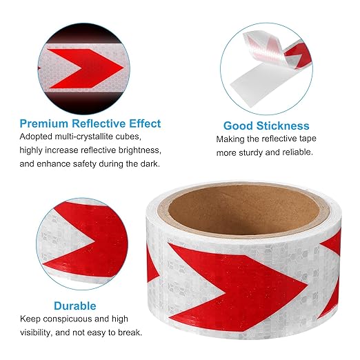 PATIKIL Reflective Tape, 2 Inch x 20 ft Waterproof Self Adhesive High Visibility Safety Warning Arrow Tape Outdoor Reflectors for Trucks Trailers Cars, White Red
