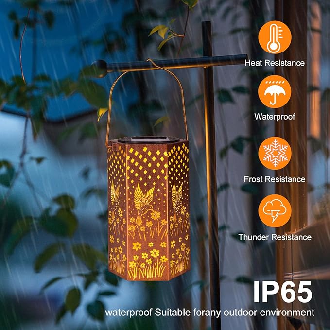 2 Pack Hummingbird Solar Lanterns Outdoor Waterproof - Christmas Gifts for Women, Men, Mom, Solar Lights Outdoor Hanging Garden Decor for Outside, Patio, Outdoor, Yard, Lawn, Balcony