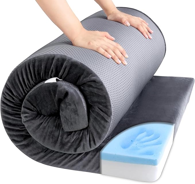 HOMBYS 3 INCH Thick Waterproof Memory Foam Camping Mattress for Outdoor Sleeping, Portable Roll Up Mattress Pad Mat for Travel Truck Bed Tent