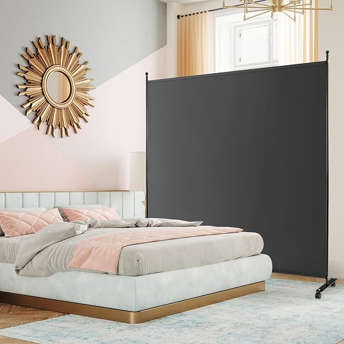Giantex Room Divider Large Single Panel, 73''W x 73''H Privacy Screen with Lockable Wheels, Rolling Room Divider Panel for Home Office Studio, Partition Fabric Wall Divider for Room Separation, Gray